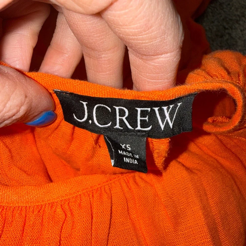 J.Crew Orange Linen Smocked Waist Mini‎ Dress Long Sleeve XS